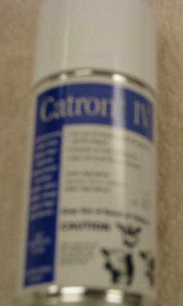 Catron IV  - Use on wounds to kill and repel ear ticks, mosquitoes, fly maggots, gnats, stable, horse, deer, face, house, and horn flies on beef and dairy cattle, sheep, goats, swine, and horses. Also controls blood-sucking lice. Five-day slaughter withdrawal for swine. Permethrin.