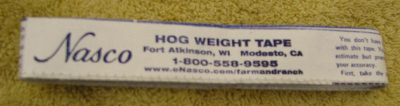 Hog Weight Tape - Accurately estimates weight of 125- to 260-lb. hogs, including meat type, by both length and heart girth. No figuring required. 60" Tyvek® tape.