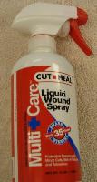 Cut Heal 16 oz Spray - For all cuts, wounds, burns and skin irritations on horses, livestock and small animals. Helps eliminate and prevents proud flesh and extensive scarring with minimal loss of hair. Tolerated well most of the time, some horses with fresh wound will show a slight sting on application the first few days.