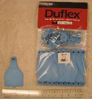 Duflex Ear Tags Extra Large Blank Complete (25 cnt) - Extra Large Duflex tags are 3.0" wide X 4.6" high.  These are the largest size of the Duflex bangle tags for cattle and work well in cows.  Packaged with like colored buttons but button color can be changed at your request.